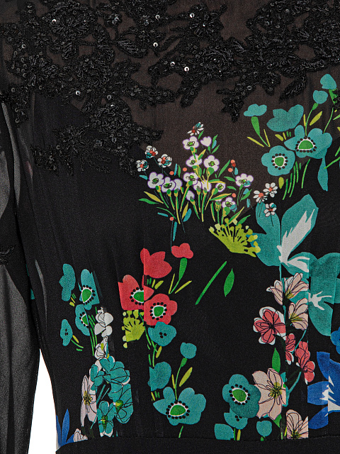Black Floral Printed Chiffon Maxi Dress, 4