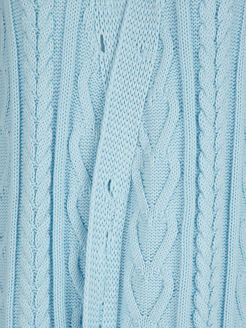 Blue Cotton Cable Knit Distressed Long Cardigan, 3