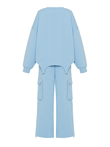 Light Blue Jersey Cargo Pants Suit, 2
