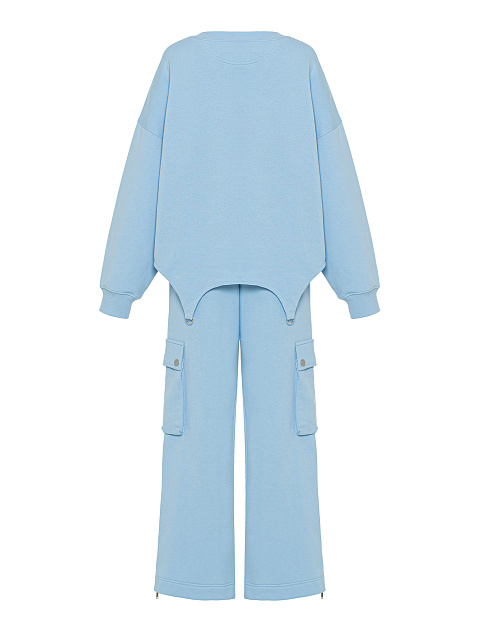 Light Blue Jersey Cargo Pants Suit, 2
