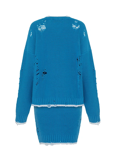 Bright Blue Jersey Sweater & Midi Skirt Set, 2