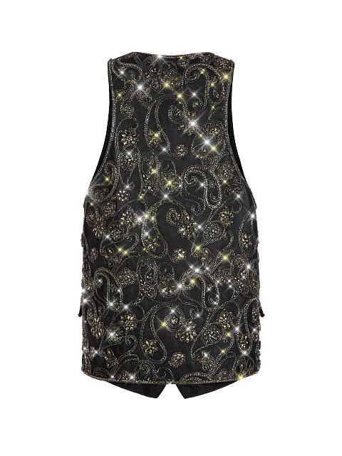 Black Leather Crystals Hand Embroidered Vest, 2 Black Leather Crystals Hand Embroidered Vest, 2