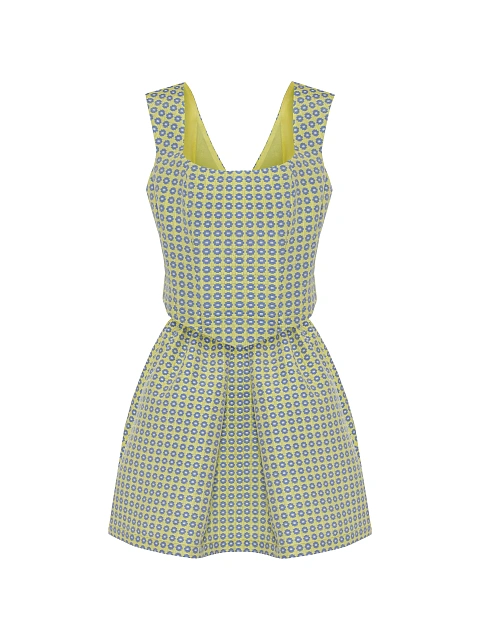 Yellow Jacquard Top & Mini Skirt Set, 1