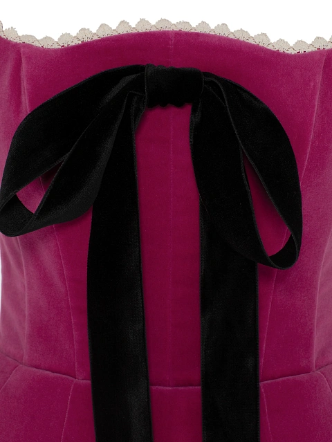 Pink Velvet Mini Dress With Bow, 6