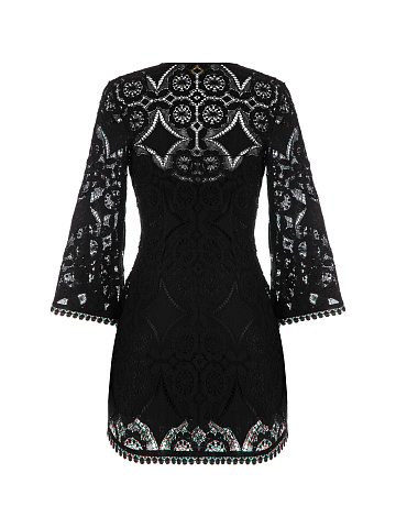 Black Lace Cotton Wrap Mini Dress, 2