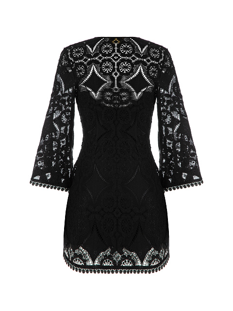 Black Lace Cotton Wrap Mini Dress, 2