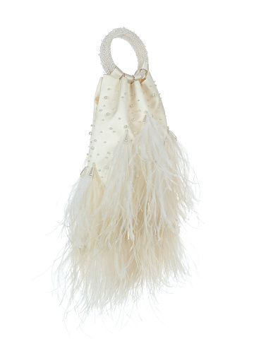 White Silk Pearls & Feathers Small Bag, 2