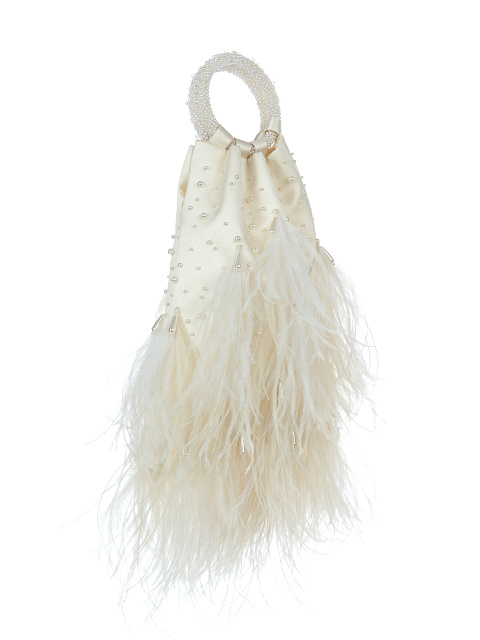 White Silk Pearls & Feathers Small Bag, 2