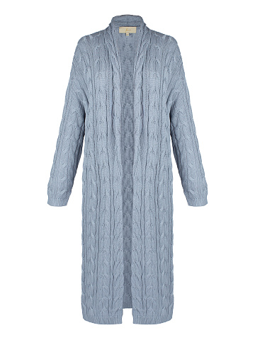 Blue Tencel & Silk Cable Knit Long Cardigan, 1