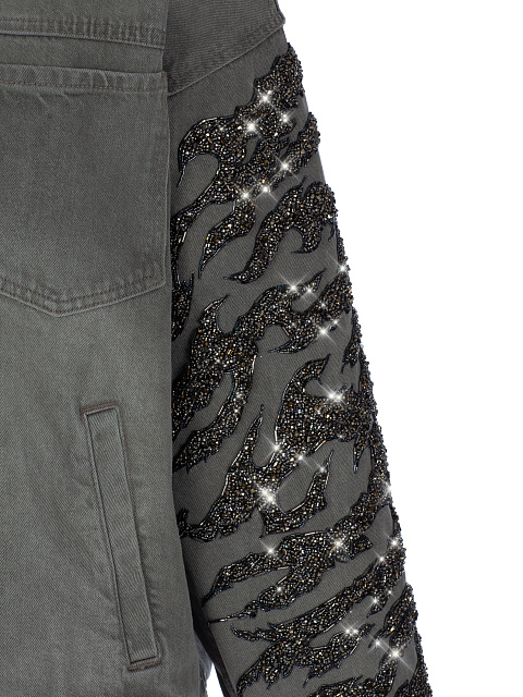 Embroidered Grey Denim Jacket, 3