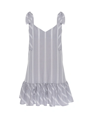 Grey Striped Cotton Mini Dress, 1