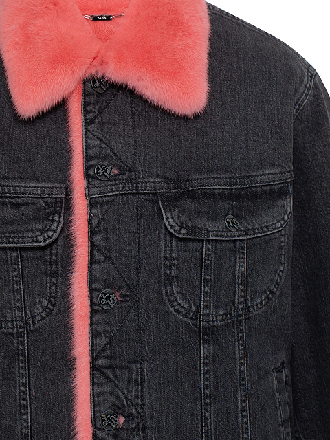 Black Denim & Pink Mink Fur Jacket, 3