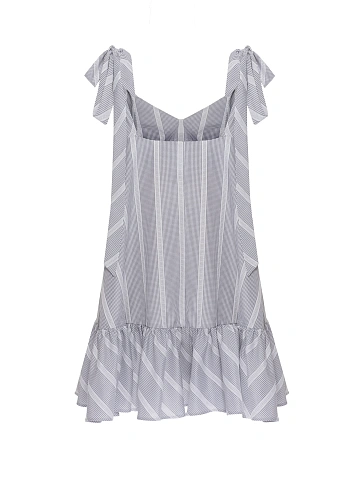 Grey Striped Cotton Mini Dress, 2