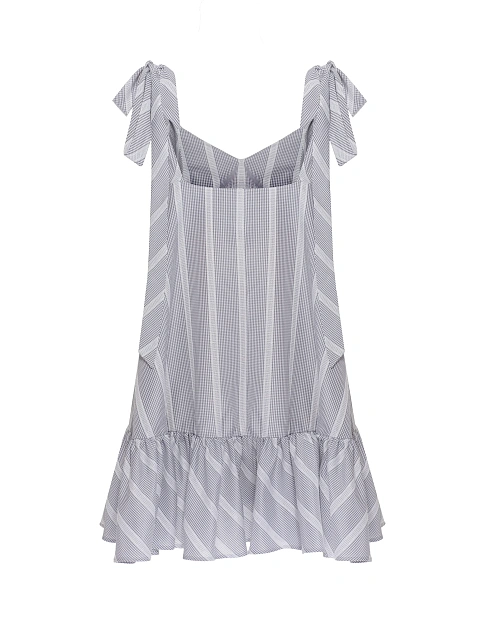 Grey Striped Cotton Mini Dress, 2