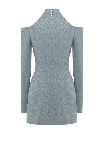 Grey Leopard Pattern Jacquard Mini Dress, 2