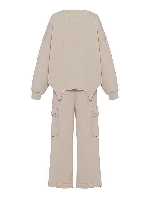 Taupe Jersey Cargo Pants Suit, 2