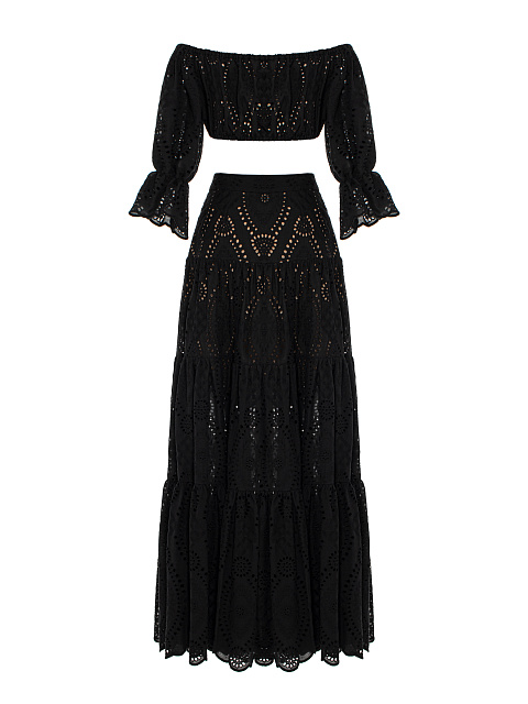 Black Cotton Top & Maxi Skirt Set, 2