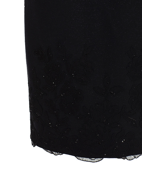 Black Lace Trim Lurex Wool Midi Dress, 4