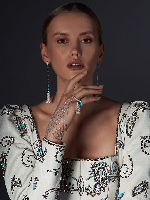 White Gold, Turquoise & Diamonds Pinky Ring, 5