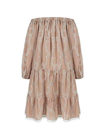 Beige Lace Trimmed Cotton Mini Dress, 1