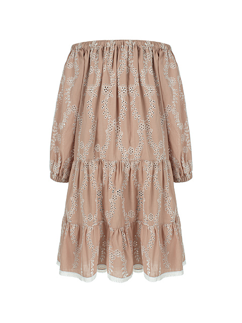 Beige Lace Trimmed Cotton Mini Dress, 1