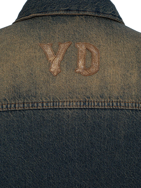 Blue & Beige Beaded Denim Jacket, 5