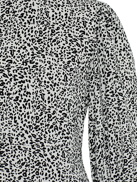 White & Black Printed Lantern Sleeve Midi Dress, 3