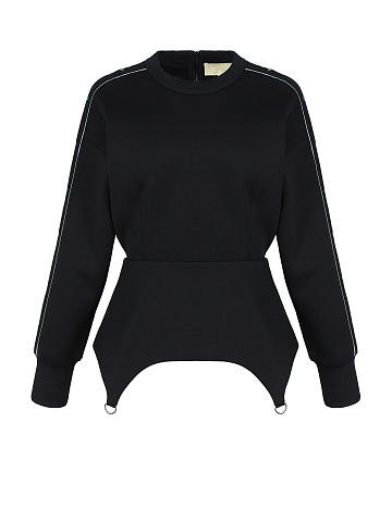 Black & Grey Embroidery Lily Cotton Peplum Sweatshirt, 1