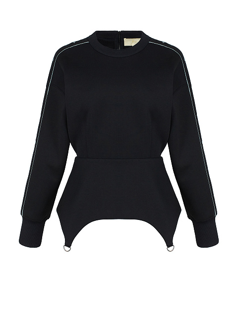 Black & Grey Embroidery Lily Cotton Peplum Sweatshirt, 1