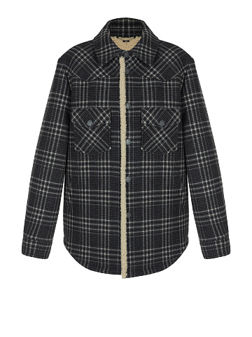 Black Checkered Wool & Beige Shearling Jacket, 1