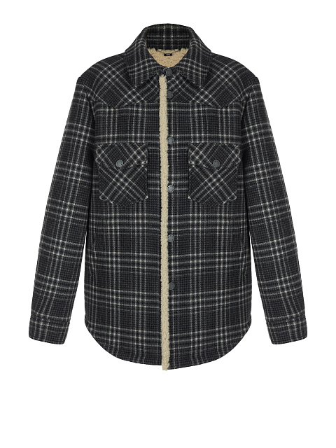 Black Checkered Wool & Beige Shearling Jacket, 1