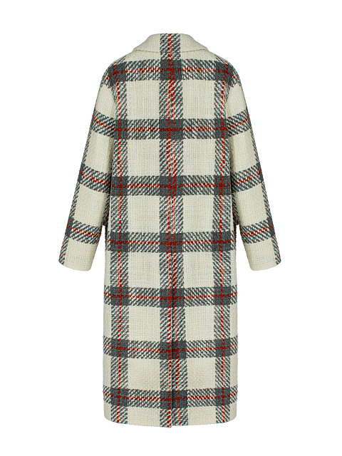 White Oversized Check Wool Coat, 2