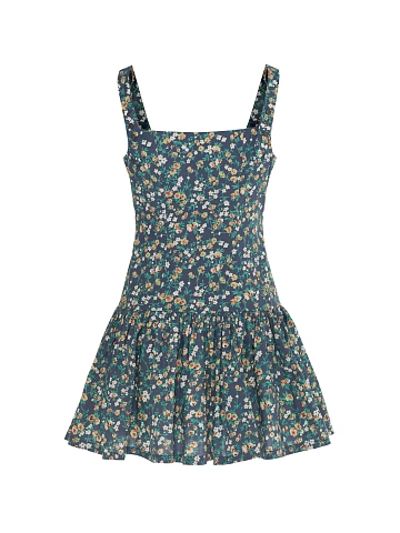 Blue cotton mini dress with floral print, 2