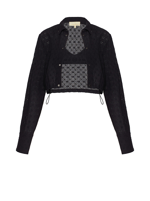 Black Cotton Lace Set Of Bra & Cropped Shirt, 1 Black Cotton Lace Set Of Bra & Cropped Shirt, 1