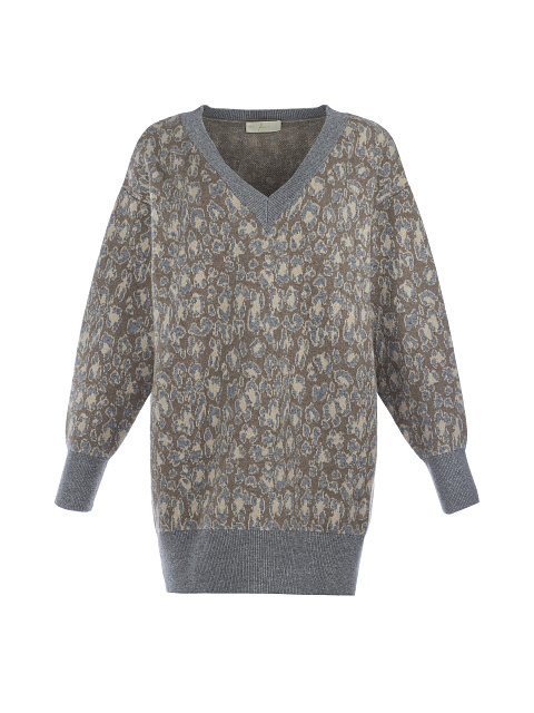 Leopard Printed Cashmere Long Pullover, 1