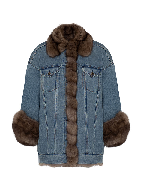 Blue Denim & Sable Fur Long Jacket, 3