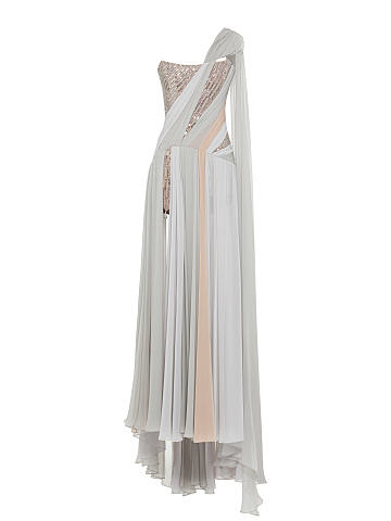 Grey Sequin Chiffon Maxi Dress, 1