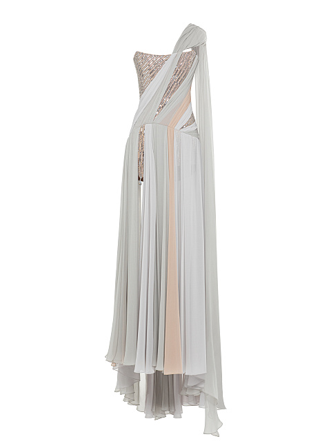 Grey Sequin Chiffon Maxi Dress, 1