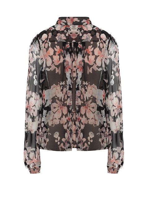 Black Chiffon Blouse With Pink Floral Print, 2