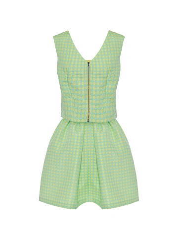 Lime Green Jacquard Top & Mini Skirt Set, 2