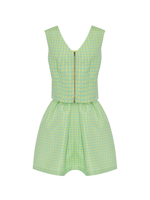 Lime Green Jacquard Top & Mini Skirt Set, 2