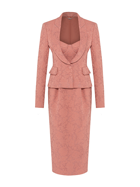 Pink Jacquard Midi Dress & Jacket Set, 1