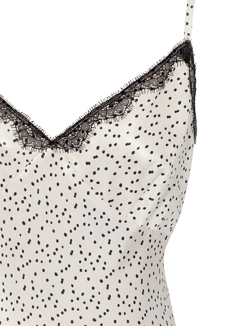 White & Black Lace Trim Polka Dot Mini Dress, 3
