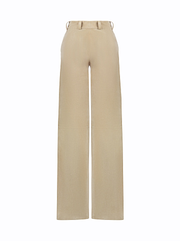 Beige Suede Wide Leg Trousers, 2