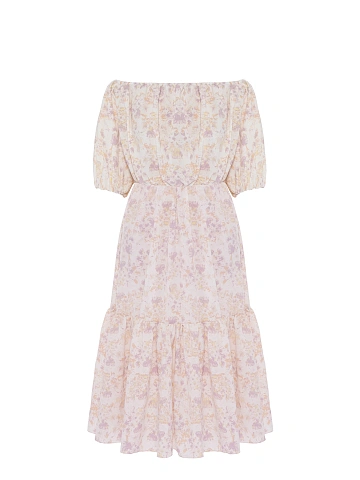 Lilac Floral Printed Midi Dress, 1