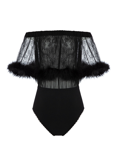 Black lace bodysuit with boa, 1