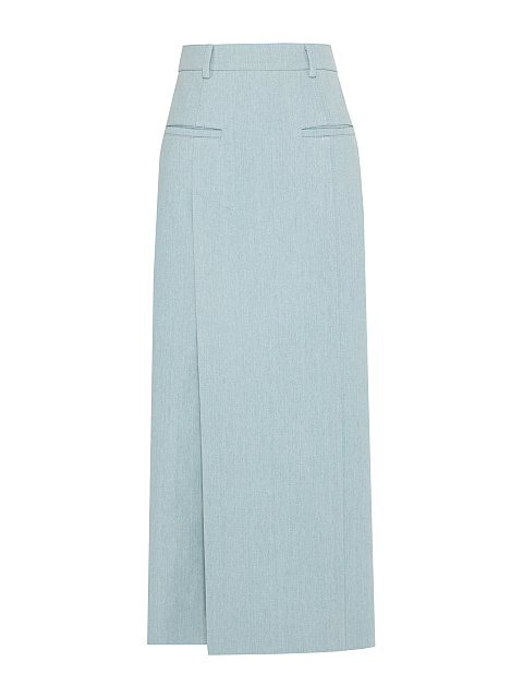 Light Blue Denim Midi Skirt Suit, 3