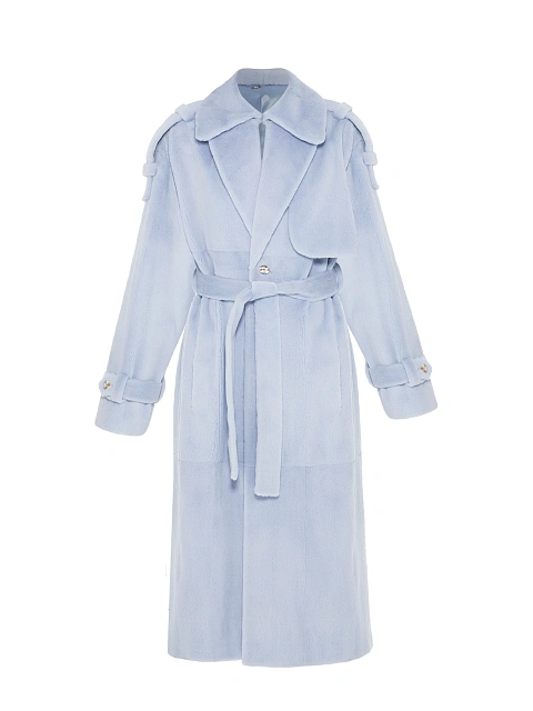 Light Blue Mink Fur Trench Coat, 3
