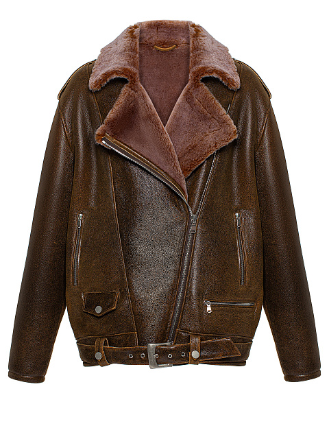 Brown Oversized Shearling Jacket, 1