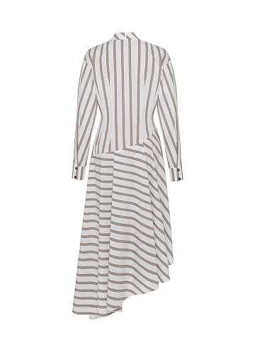 White Striped Cotton Asymmetric Midi Dress, 2